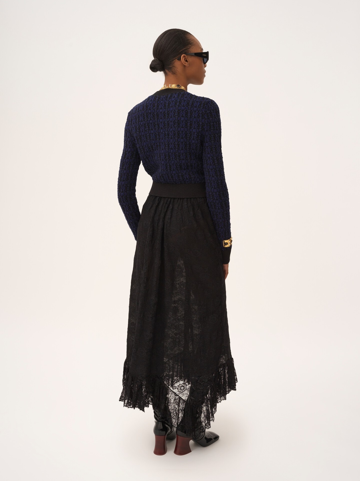 Boxy mock-neck sweater in a wool & silk knit - 5