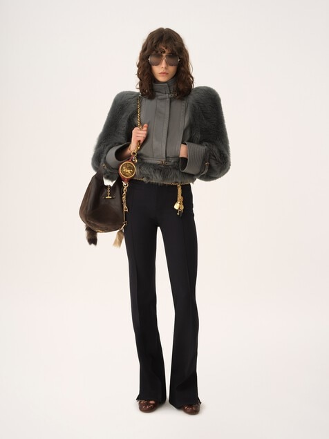 High-neck hybrid jacket in leather