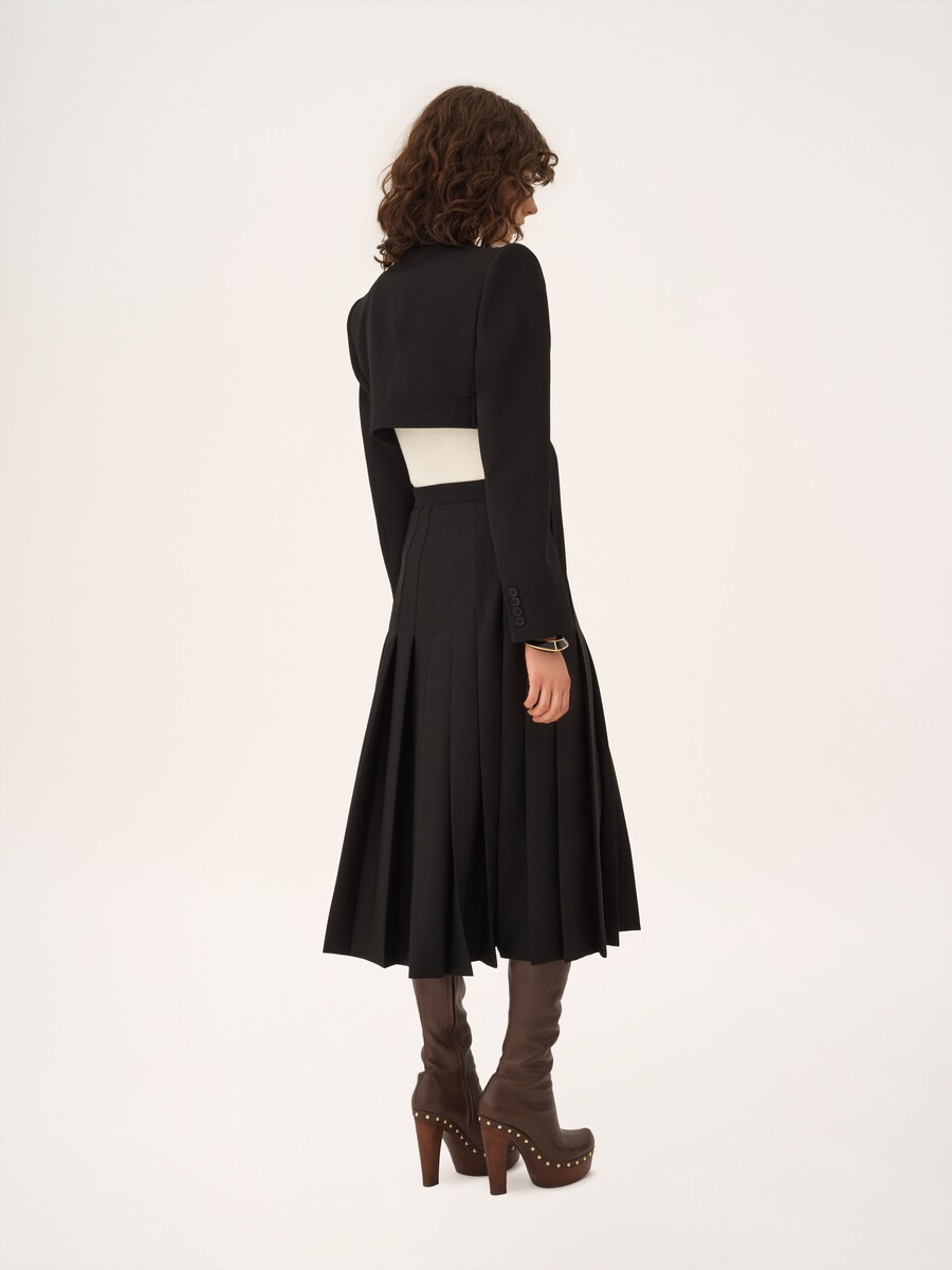 Pleated midi skirt in wool grain de poudre - 7