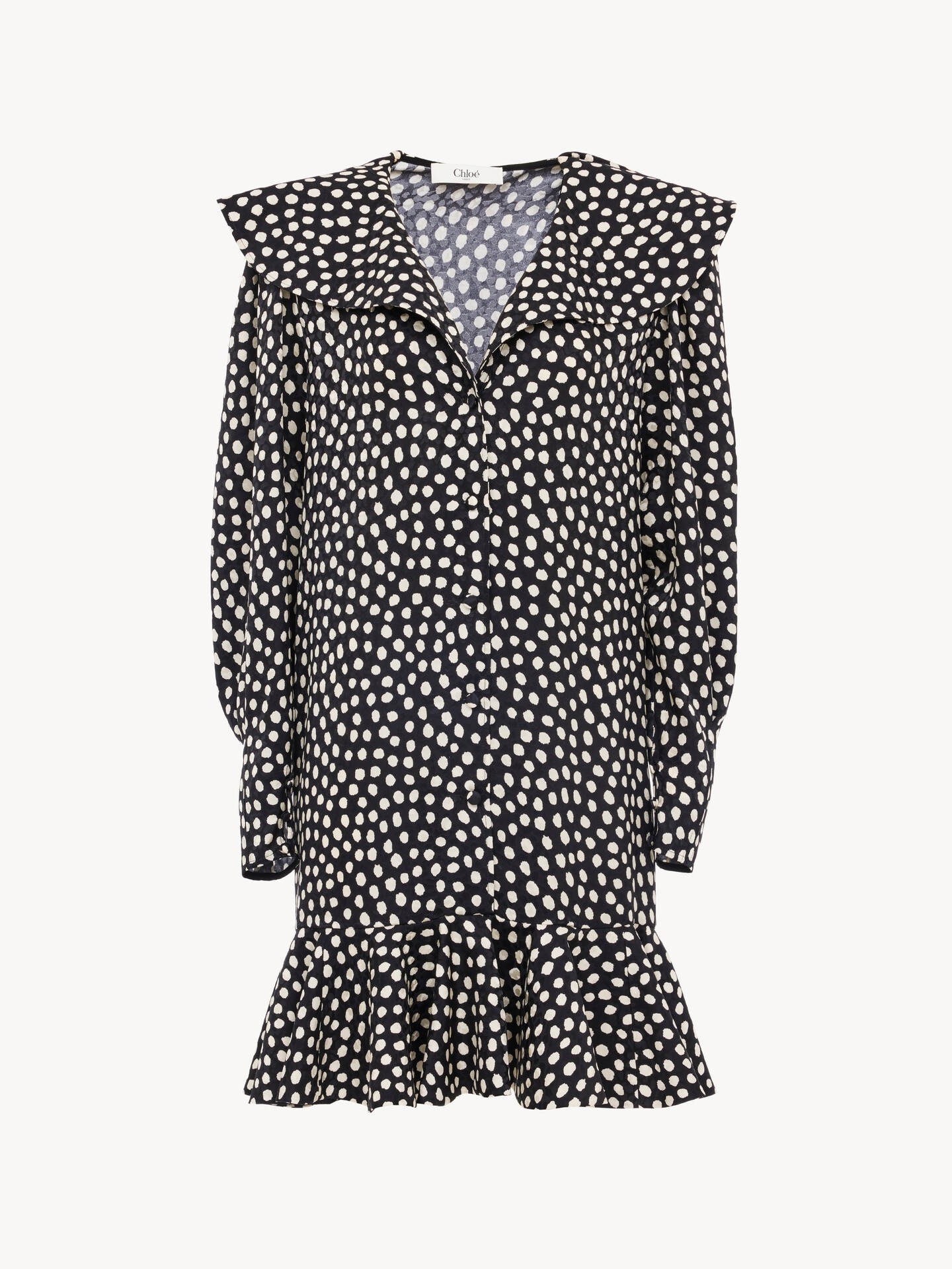 シルクジャカード製ロングスリーブ ミニドレス - 2