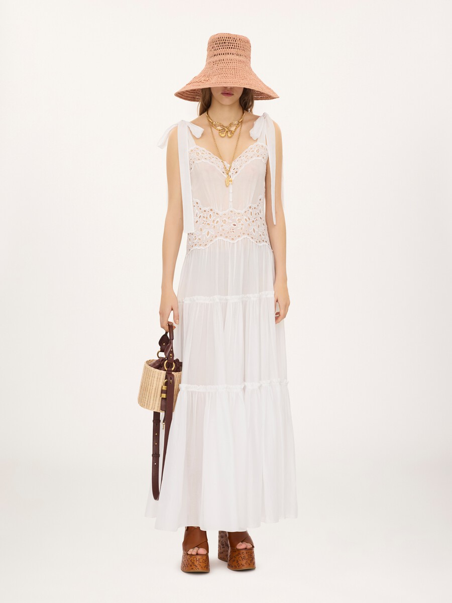 Tiered long dress in cotton voile - 3