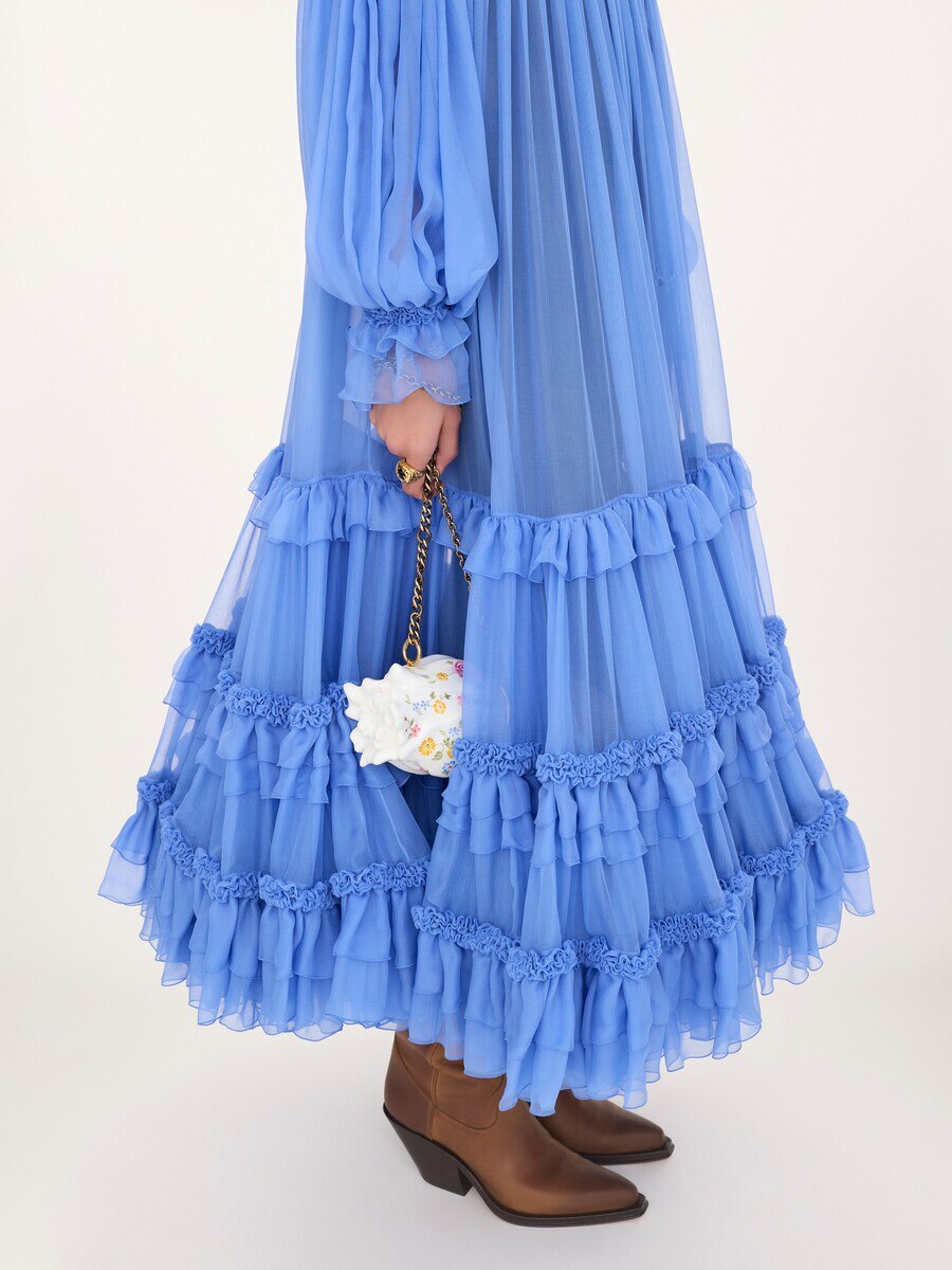 Off-the-shoulder long dress in silk mousseline - 8