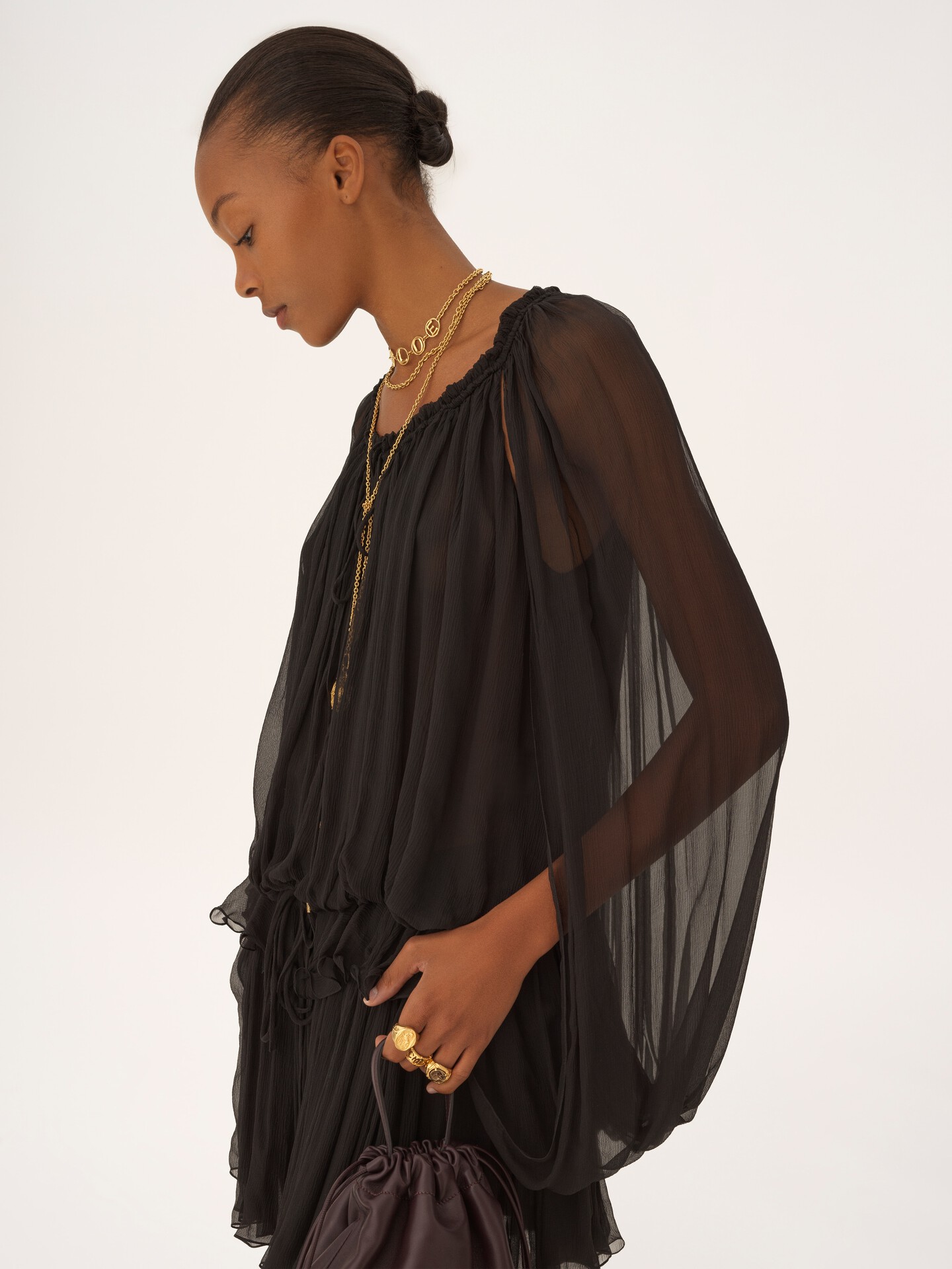 Mini robe cape en mousseline de soie - 6