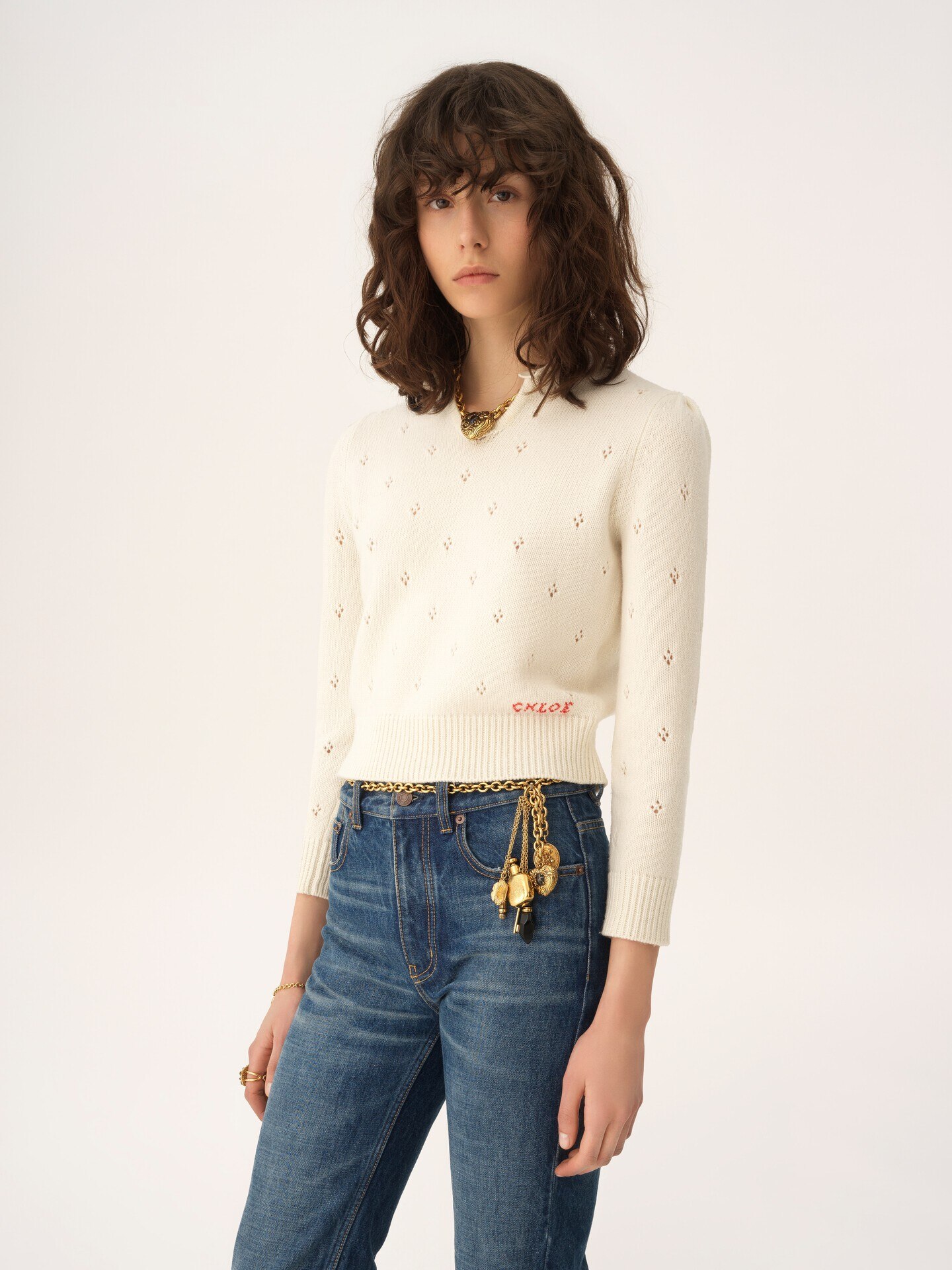 Logo jumper in a wool & cashmere knit White - Chloé