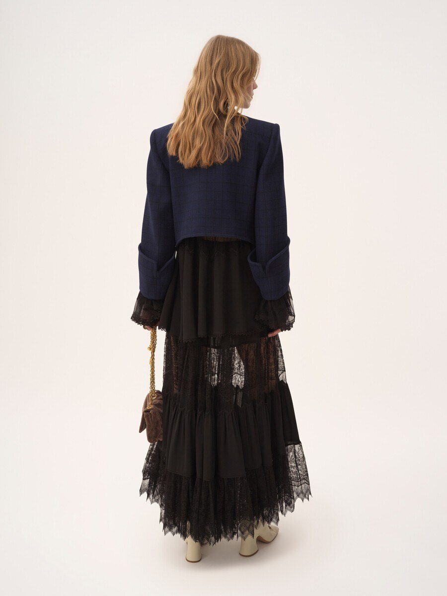 Boxy collarless jacket in wool check - 6