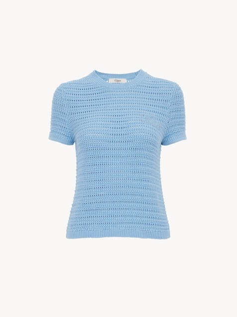 Crew-neck logo top in cotton crochet knit