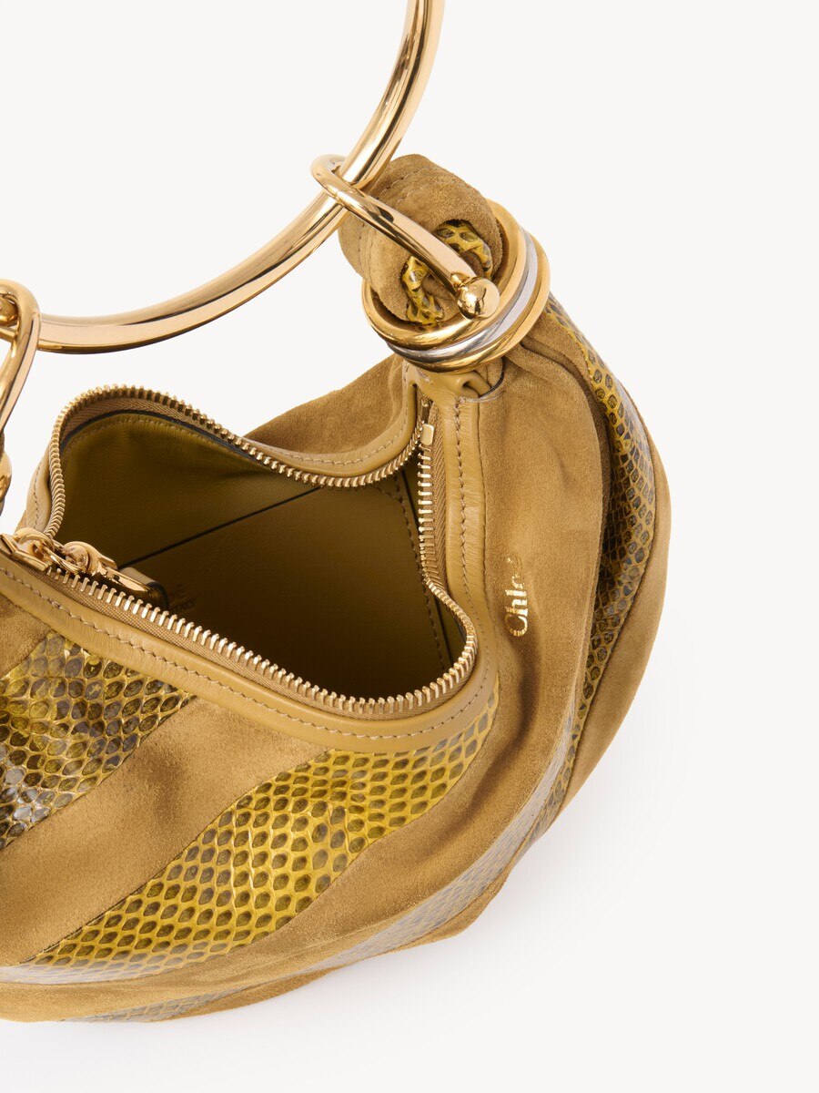 Mini Bracelet Hobo bag in suede leather & snakeskin - 4