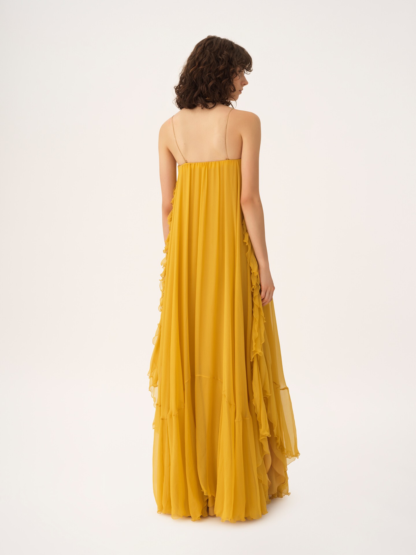 Sleeveless long dress in silk mousseline - 7