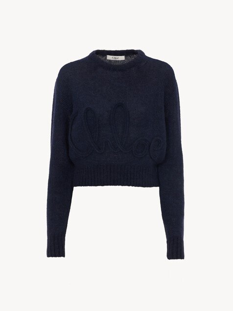 Logo sweater in alpaca wool & silk knit