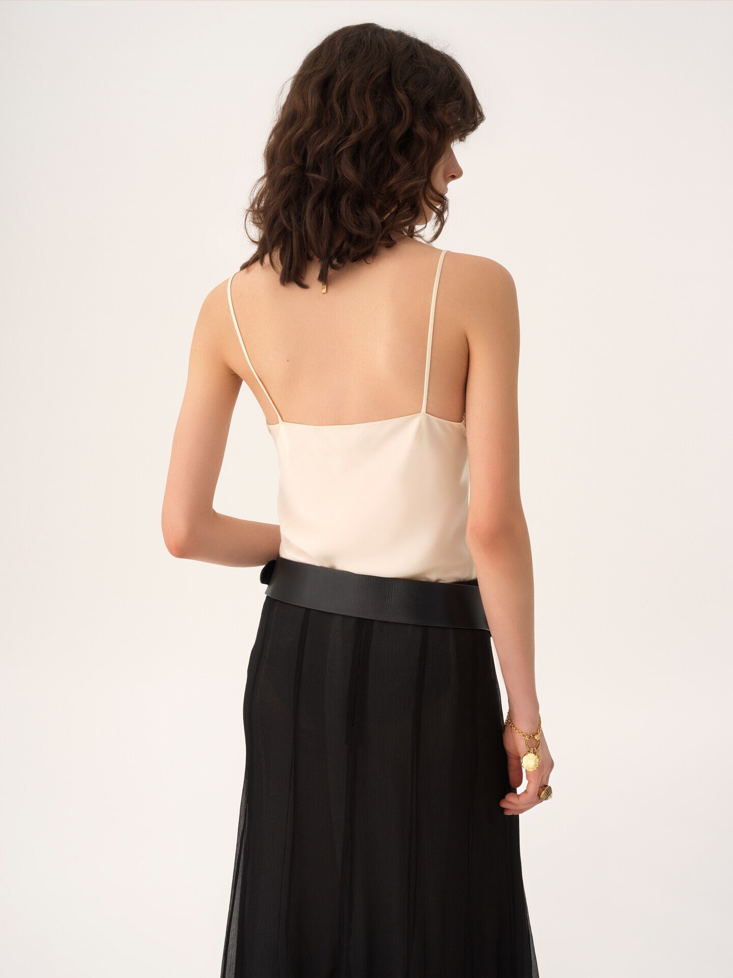 Camisole top in washed silk satin & lace - 5