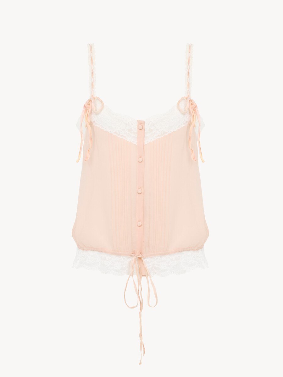 Drawstring camisole top in silk georgette & lace - 2