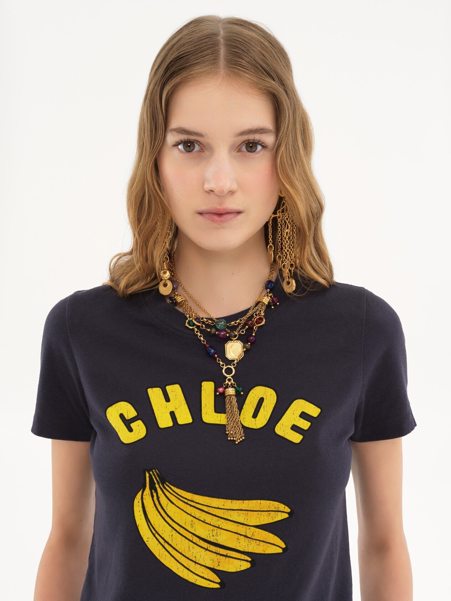 Chloe クロエ　バナナ　Tシャツ コットンジャージー製ベビーフィット ロゴTシャツ 青 - Chloé