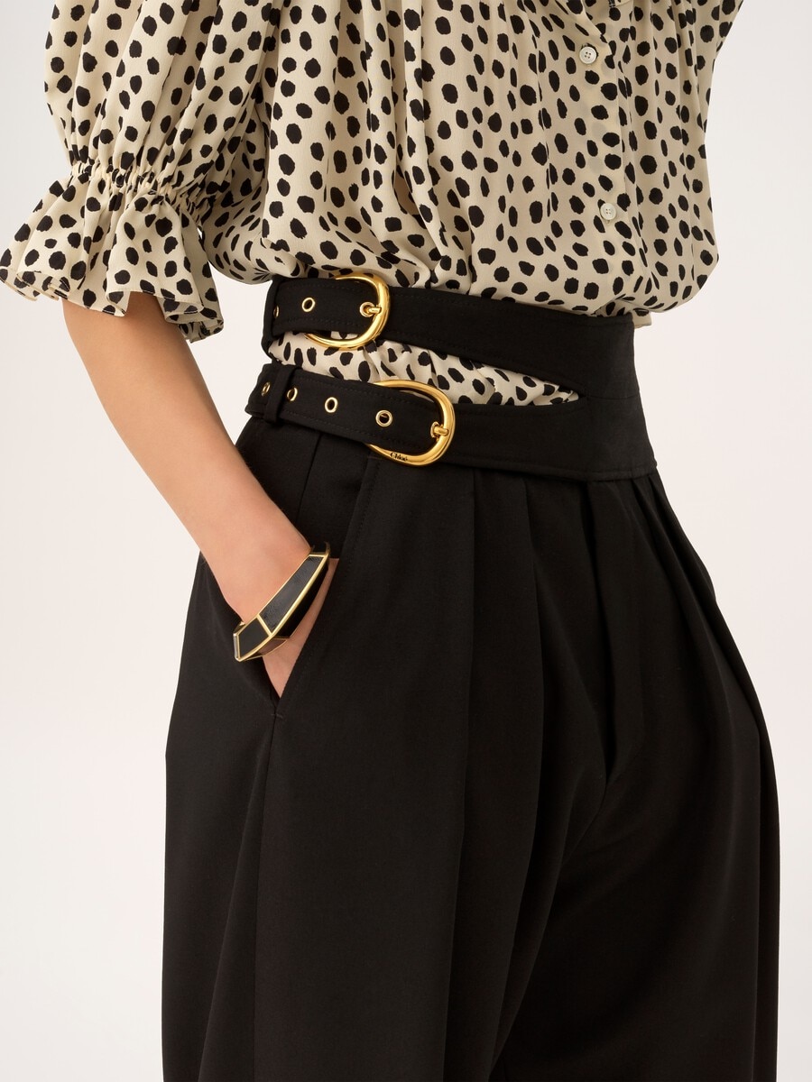 Pantaloni sartoriali a vita alta in lana grain de poudre - 8