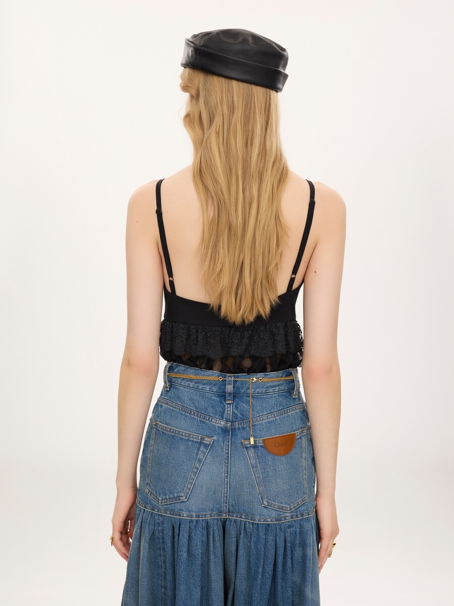 Thin-strap lingerie top in cr&ecirc;pe de chine - 6