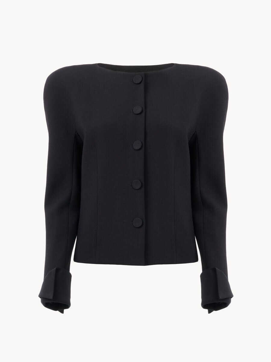 Chaqueta ajustada sin cuello de crep&eacute; de lana - 2