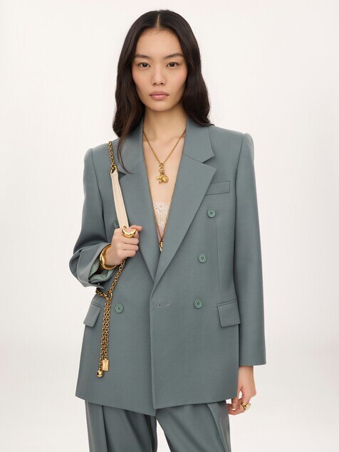 Double-breasted tailored jacket in wool gabardine