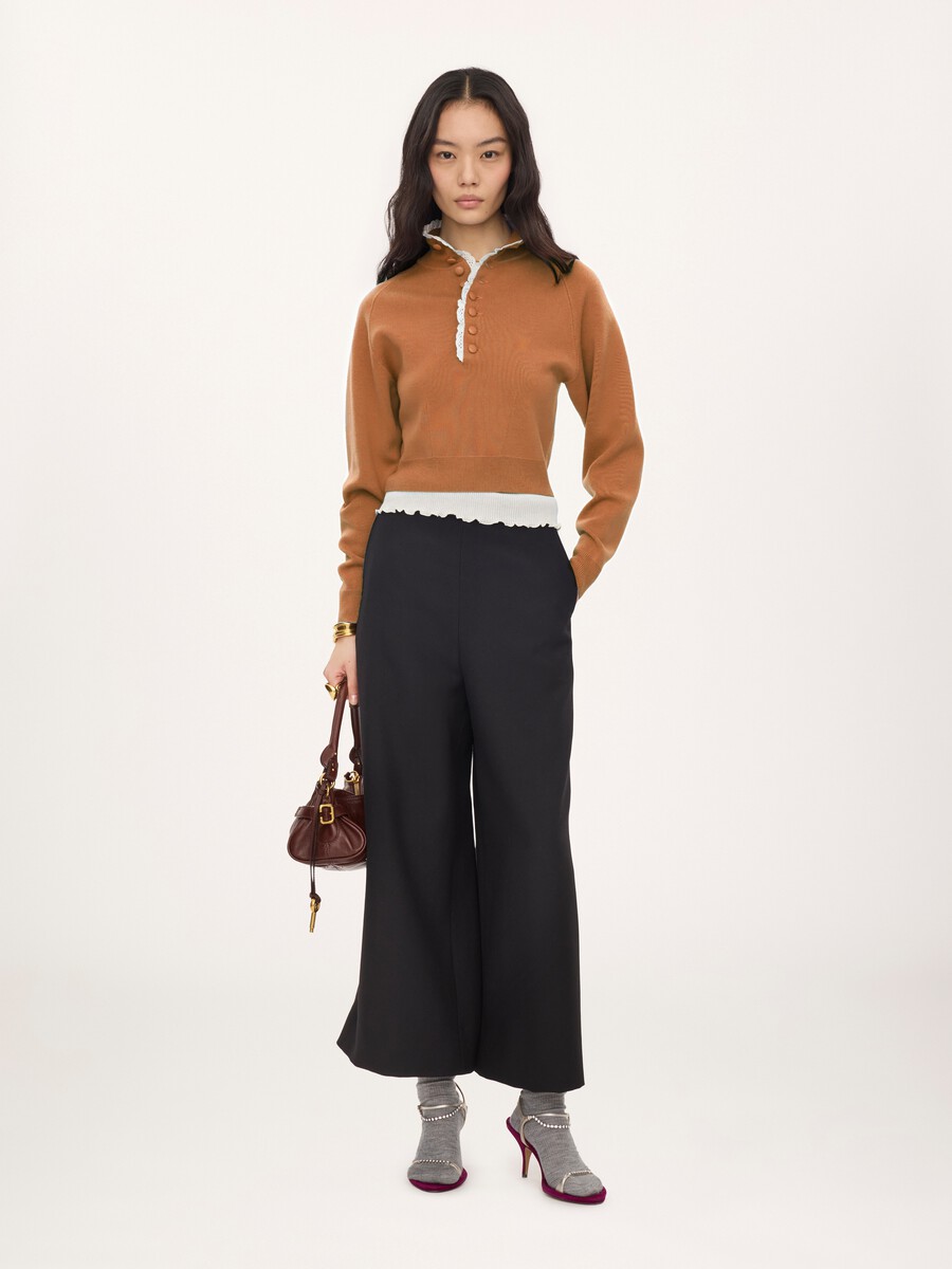 High-neck sweater in a wool knit & lace - 3