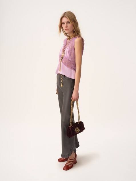 Ruffled flared pants in leather