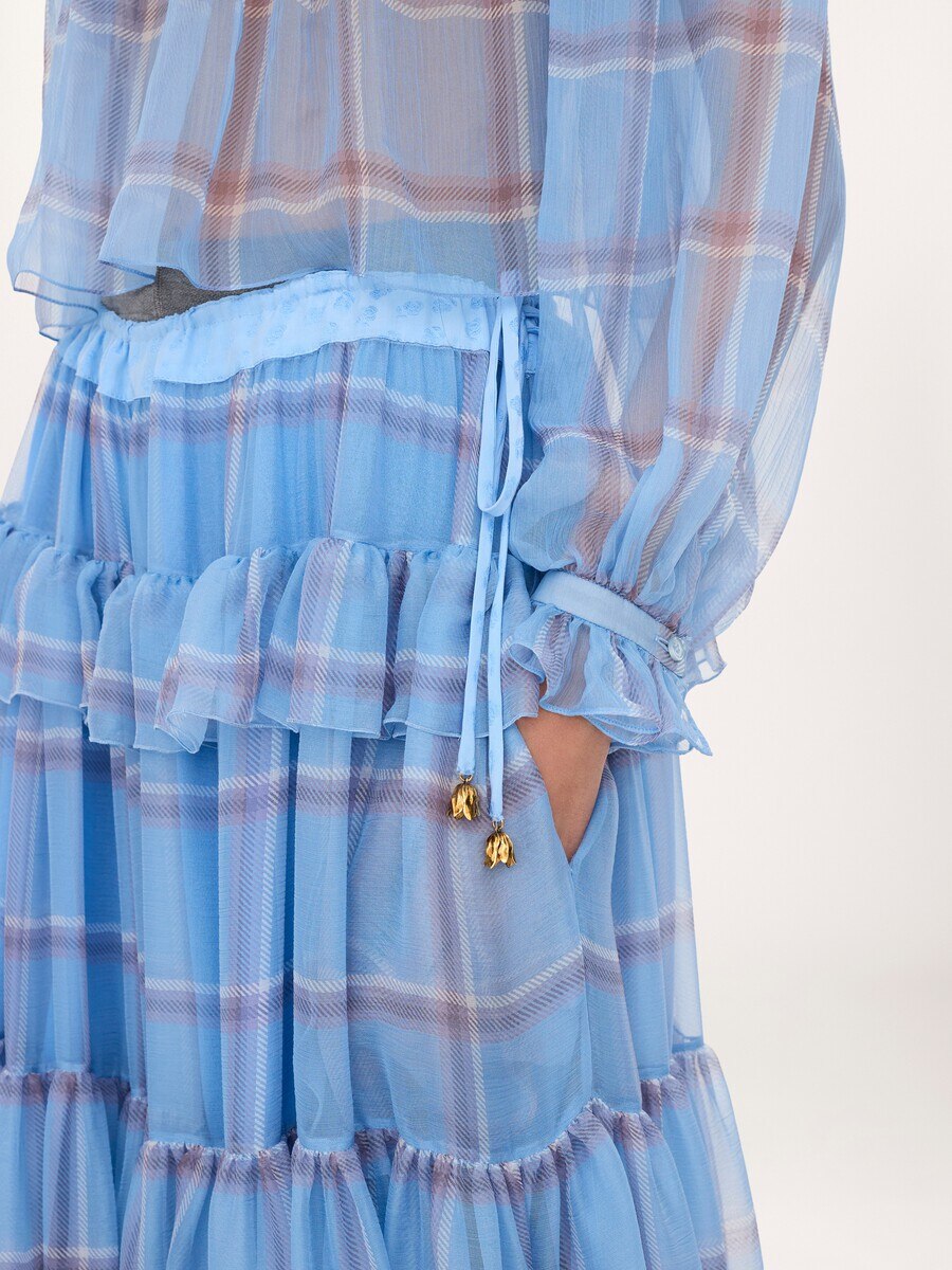 Fluid pleated trousers in check silk mousseline - 6