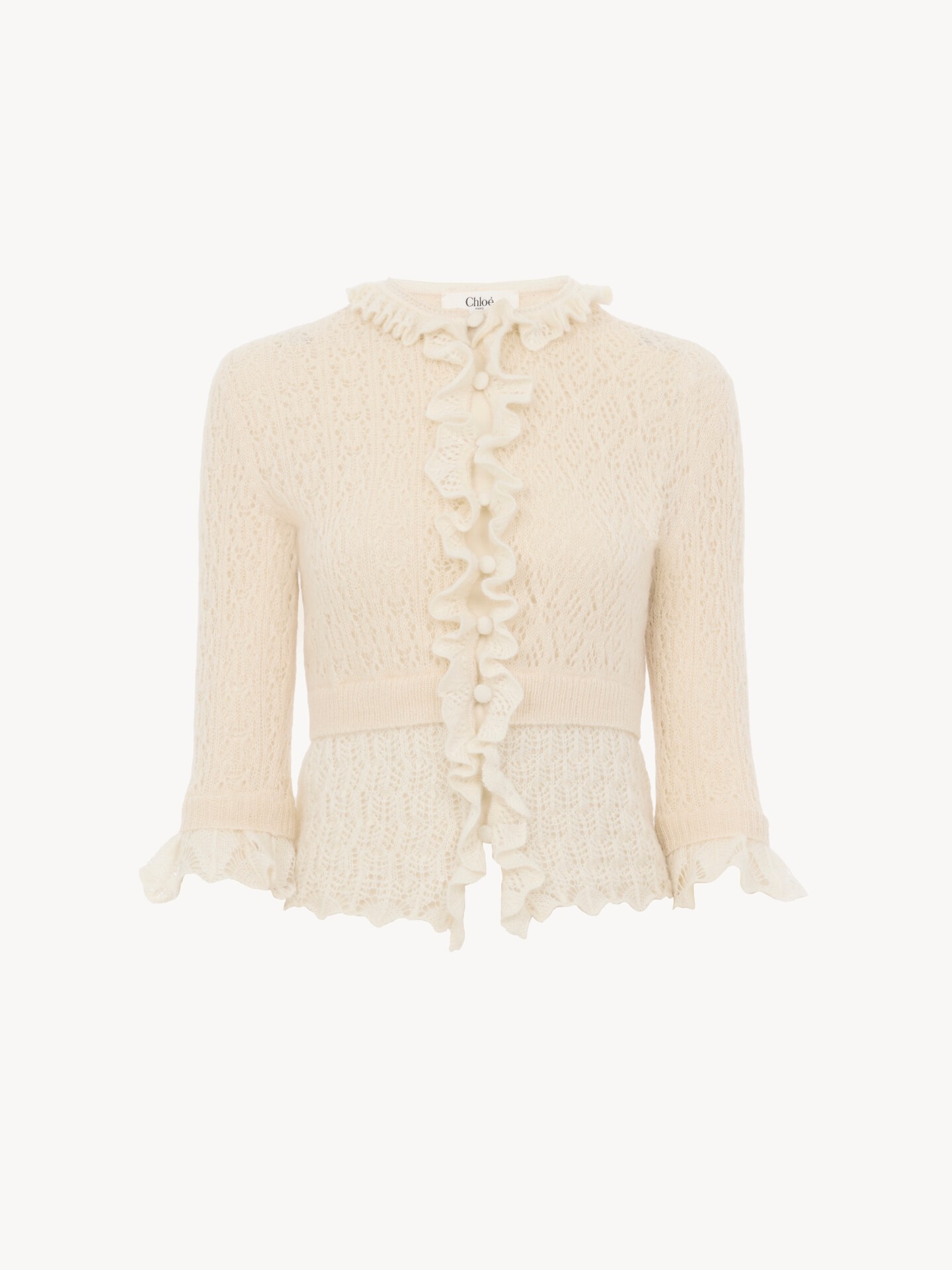 Cropped ruffle sweater in an alpaca wool & silk knit - 2