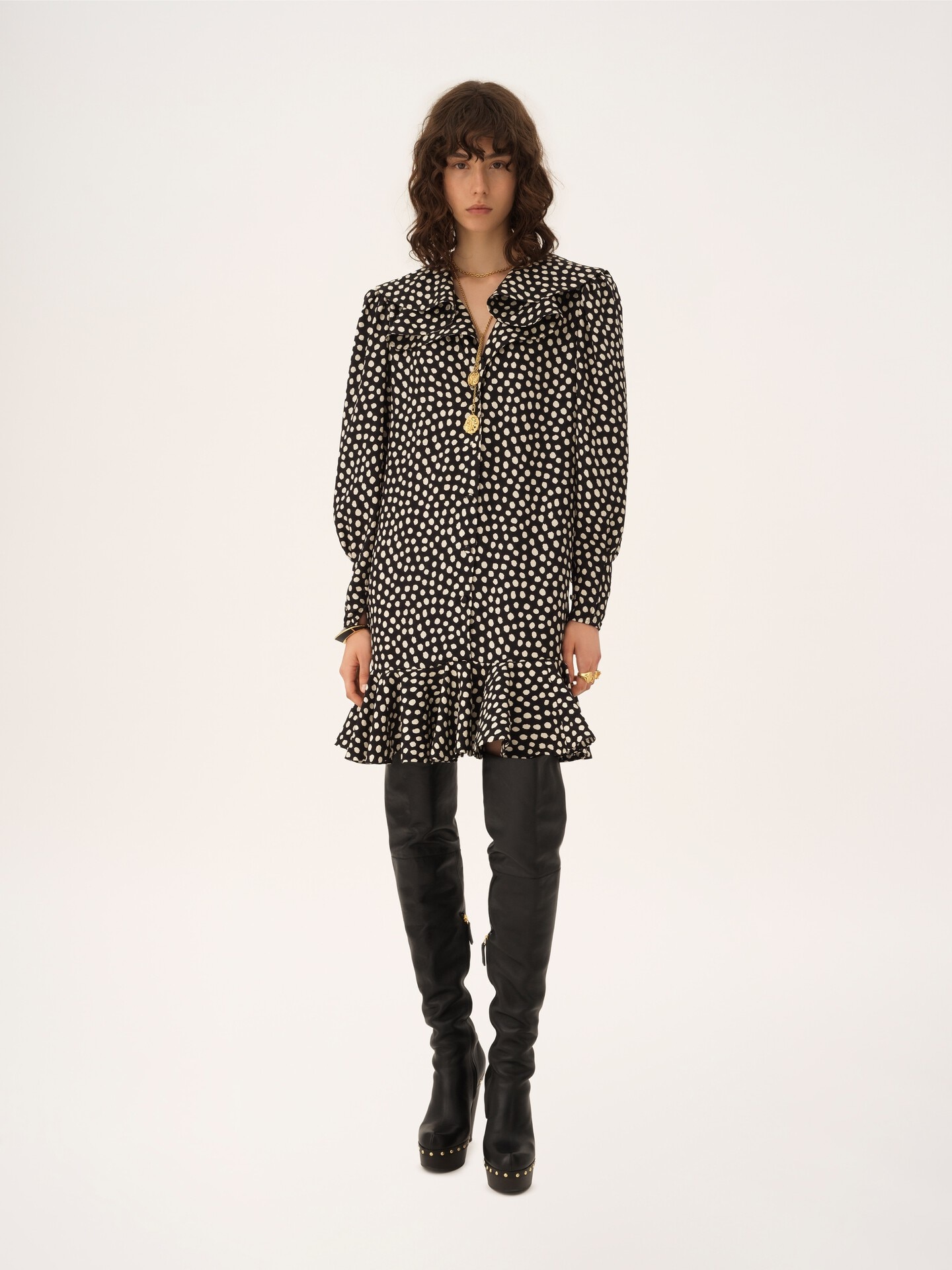 Minivestido de manga larga de jacquard de seda - 3