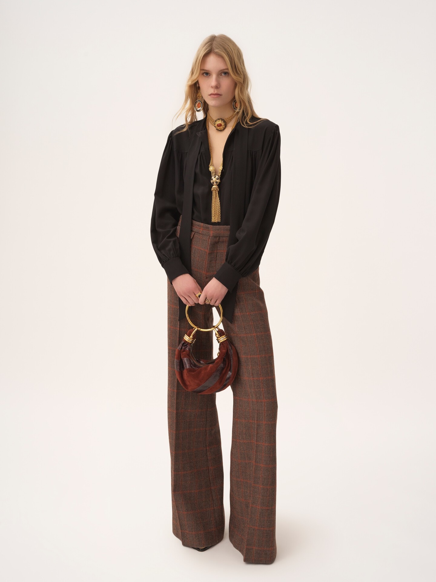 High-rise flared pants in wool check - 3