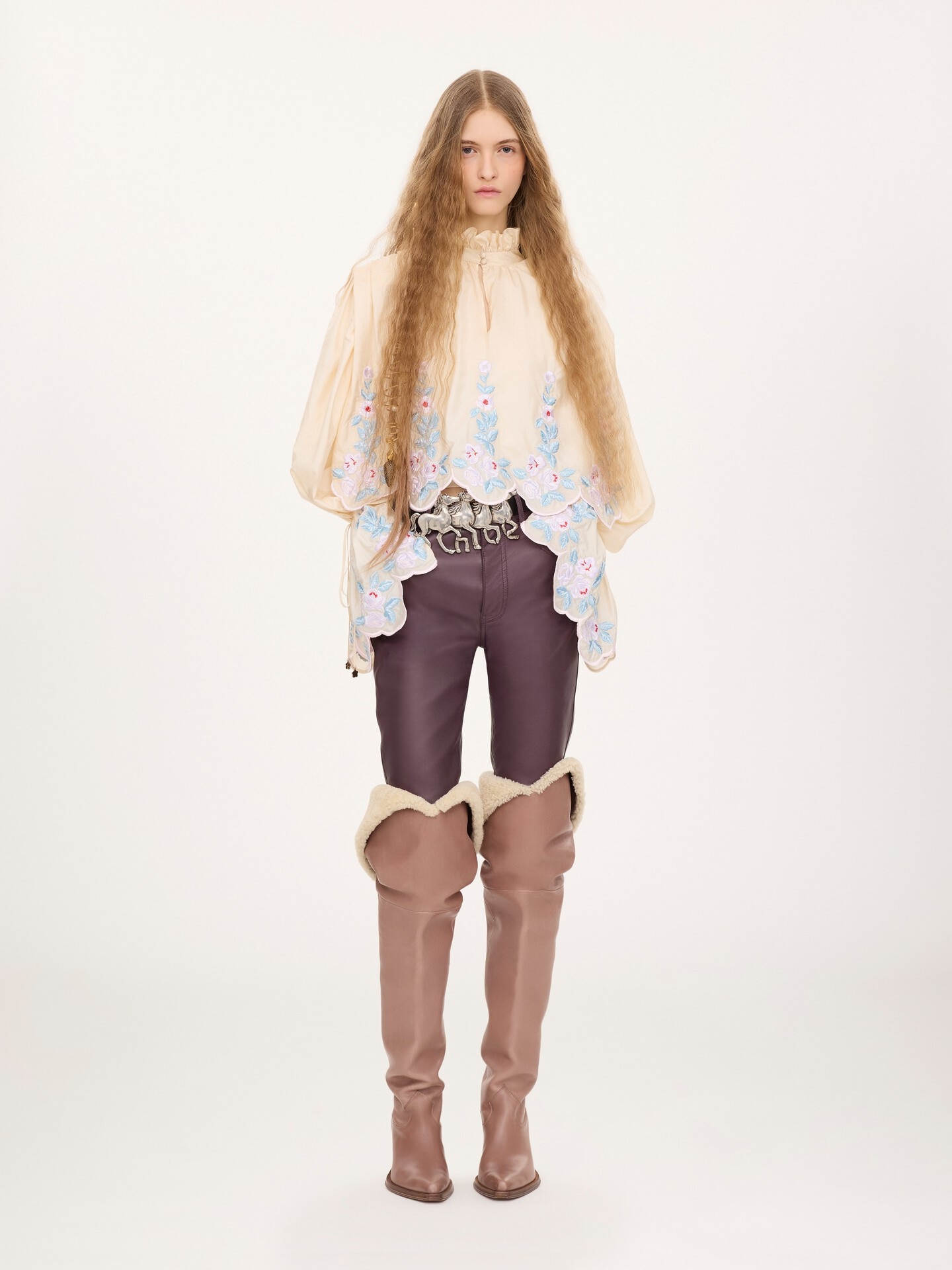 High-neck puff-sleeve top in technical taffeta - 1.0