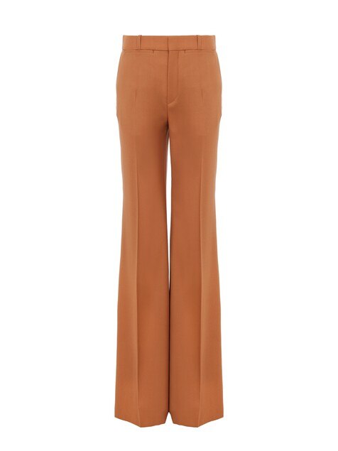 Pantalon taille haute &eacute;vas&eacute; en gabardine de laine