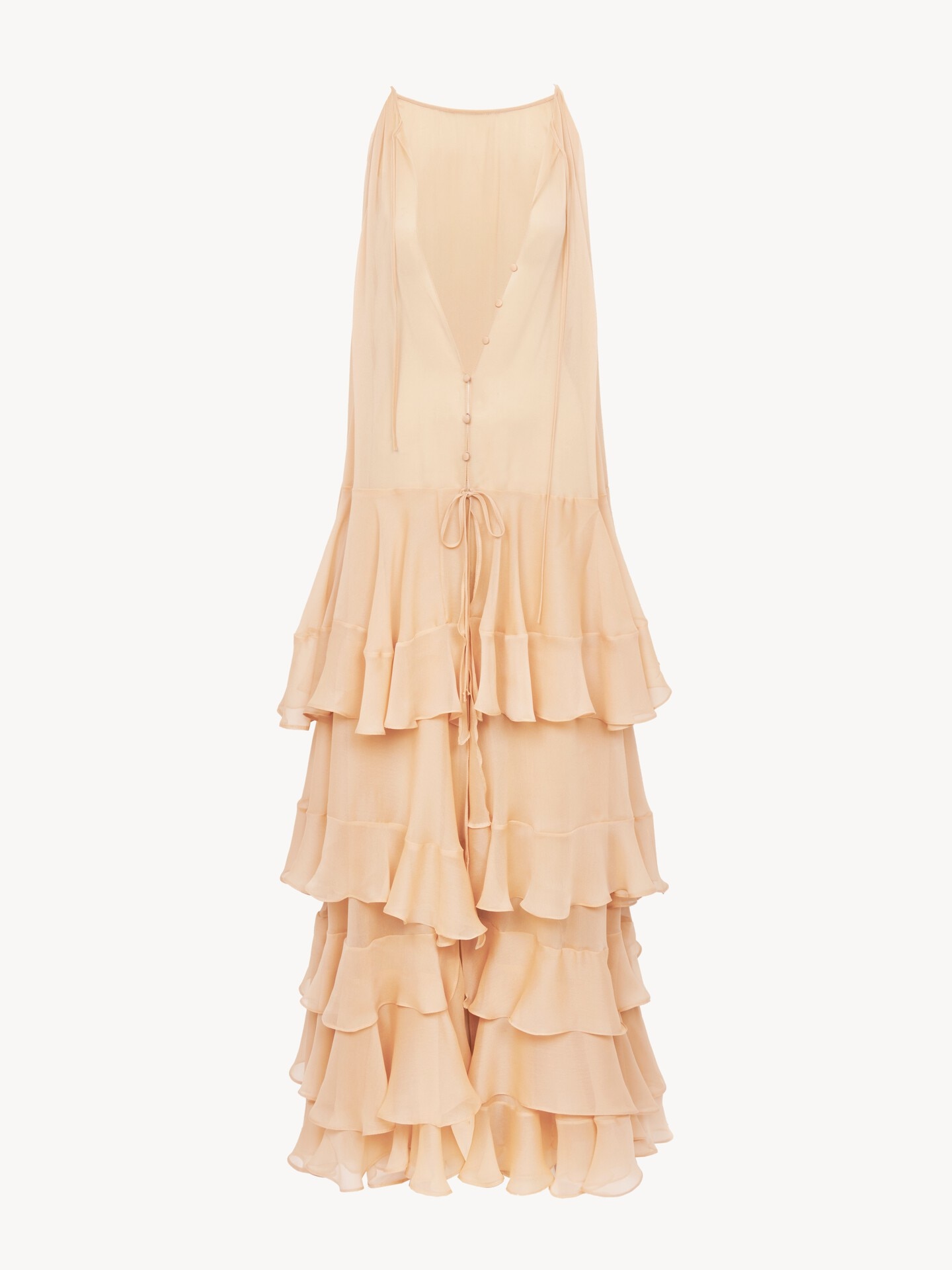 Robe longue &agrave; volants en georgette de soie - 1