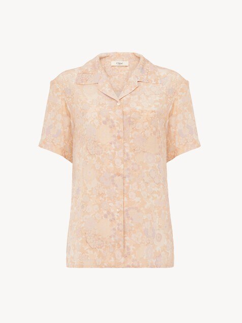 Short-sleeve blouse in cr&ecirc;pe de chine