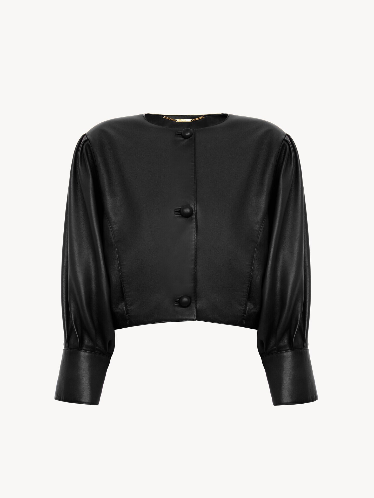 Cropped collarless jacket in leather Black - Chloé