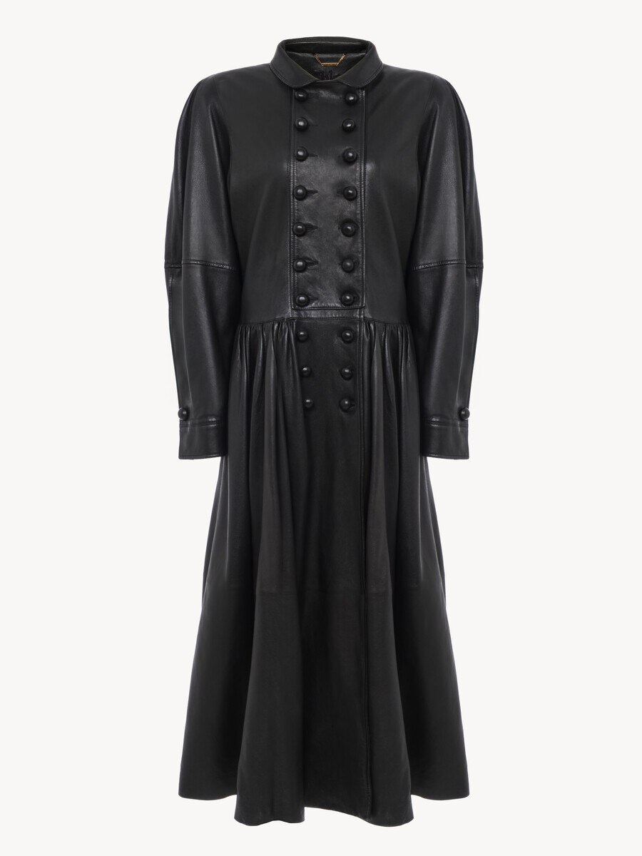 Oversized long riding coat in leather - 2