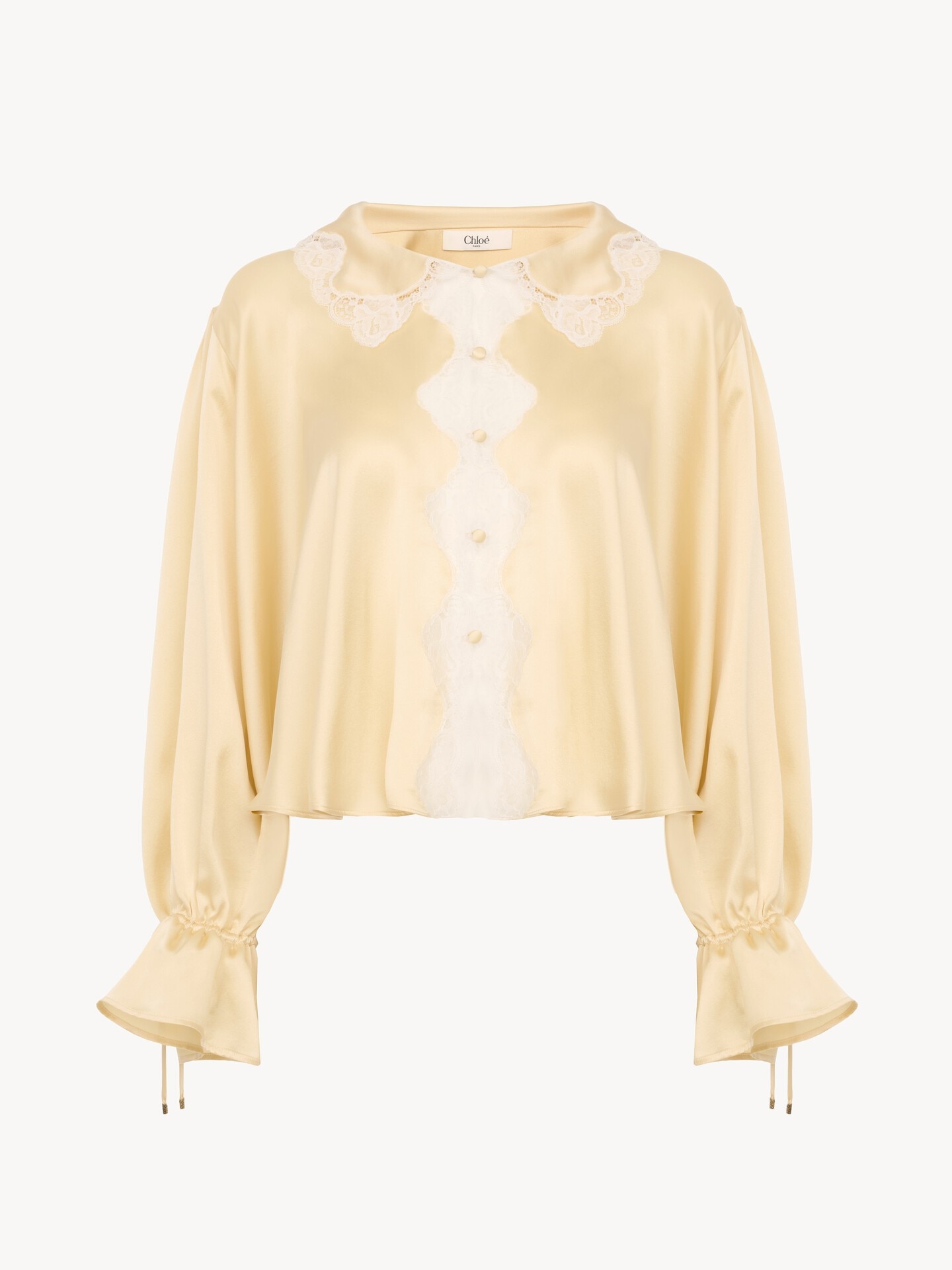 Fluid top in washed silk satin & lace - 2