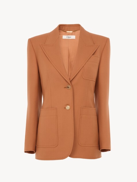 Single-breasted tailored jacket in wool gabardine