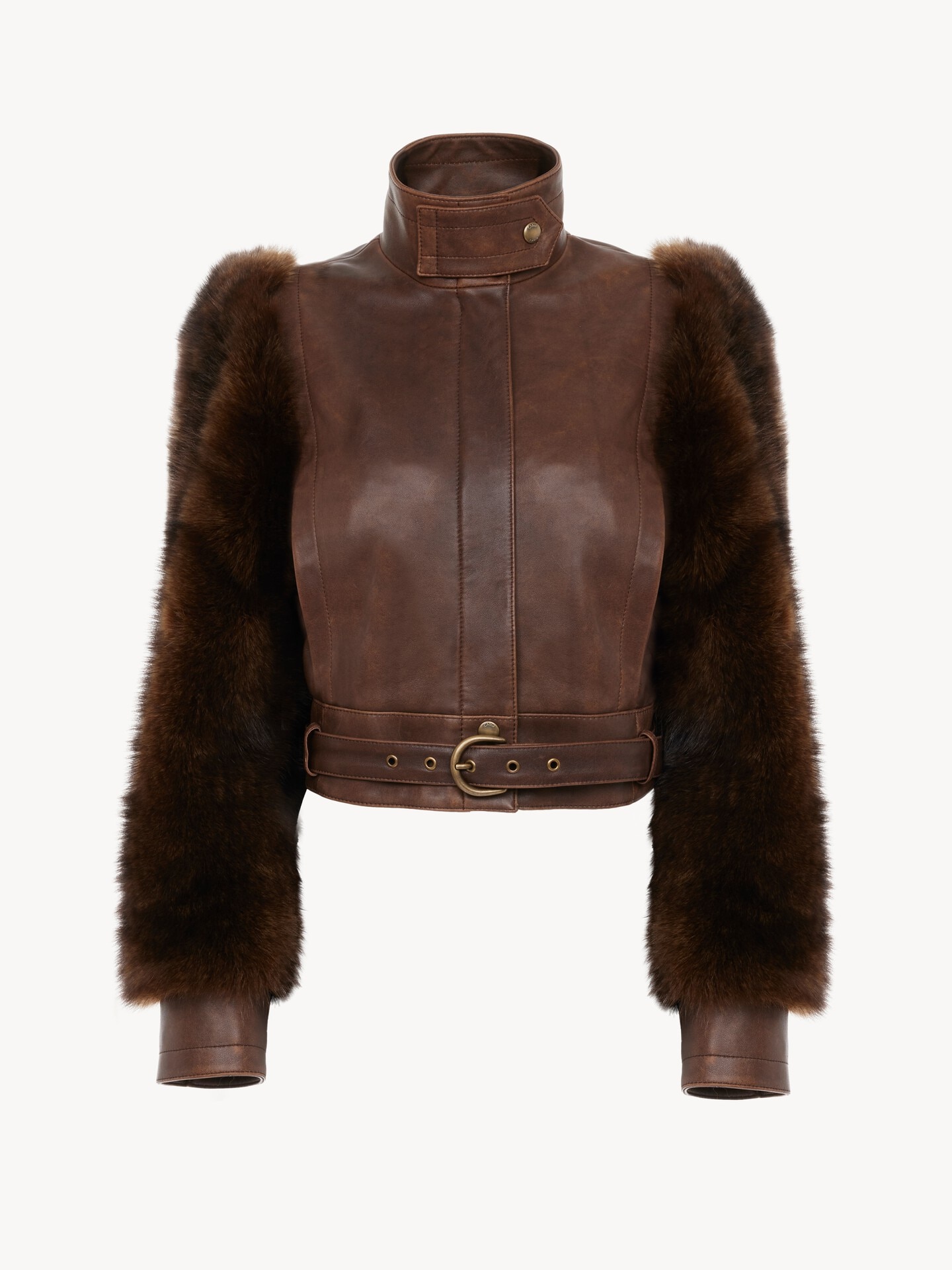 Veste courte col montant en cuir - 2