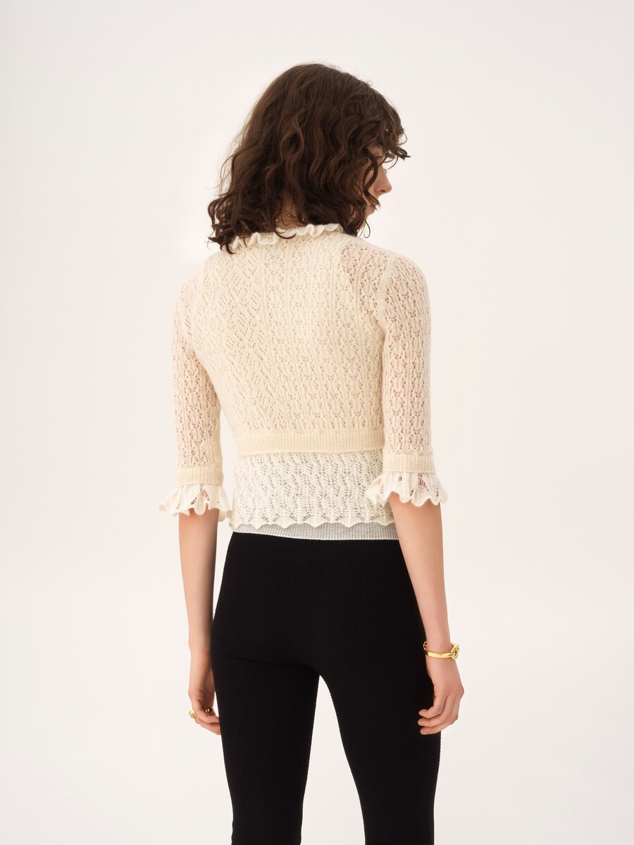 Pullover corto con volant in maglia di lana d&rsquo;alpaca e seta - 6