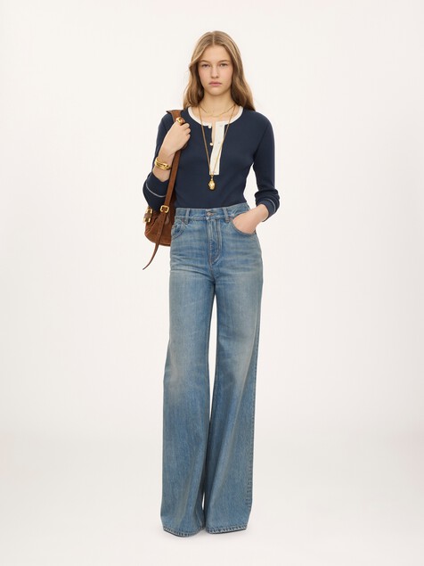 Top henley ajust&eacute; en jersey de coton