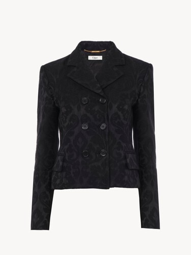Zweireihige, k&ouml;rperbetont geschnittene Jacke aus Wollmix-Jacquard - 1