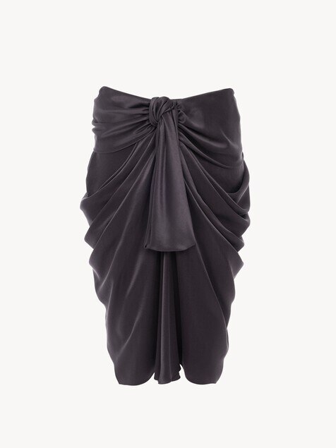 Jupe portefeuille mi-longue en satin de soie lav&eacute;