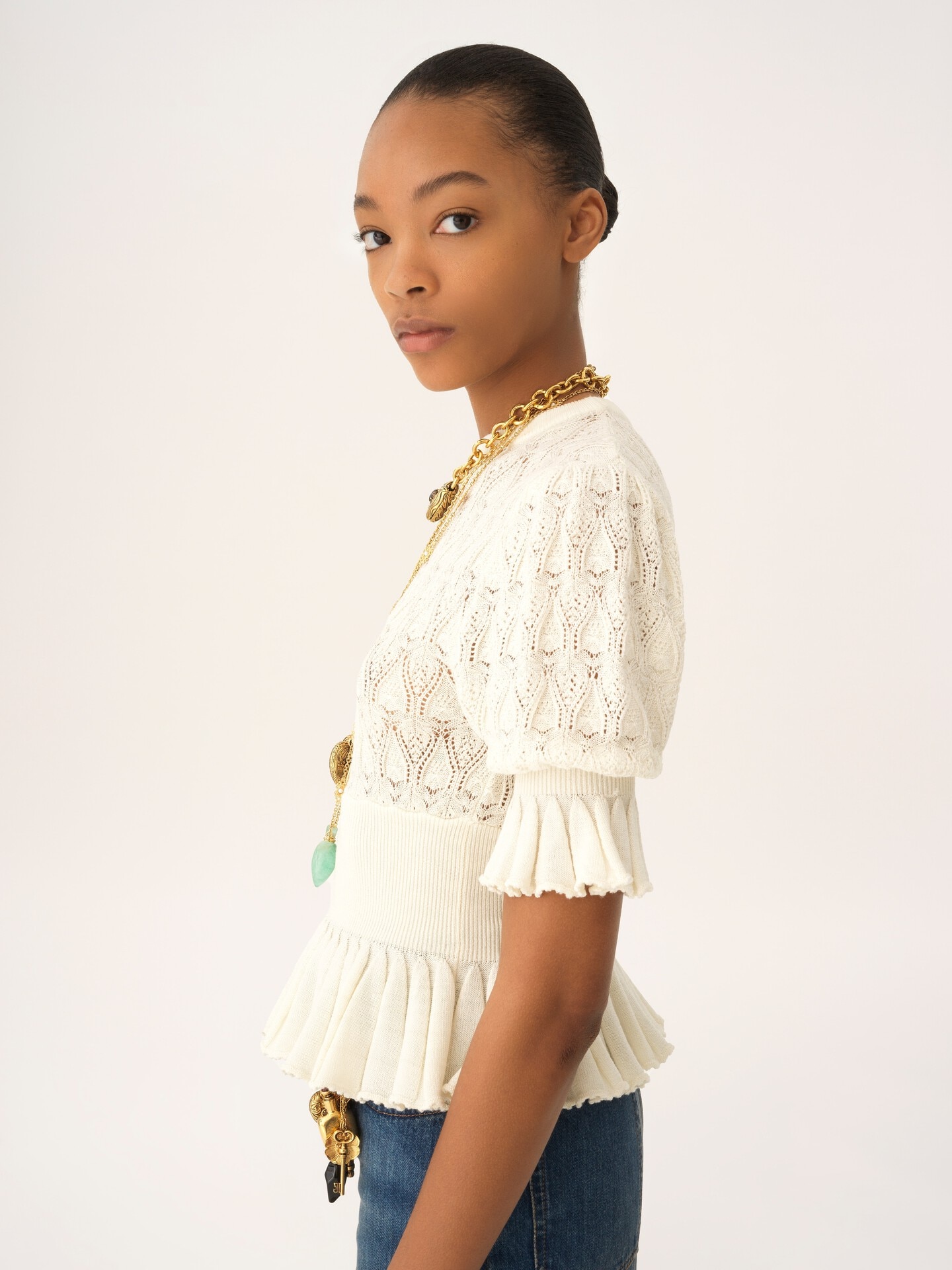 Short-sleeve ruffled sweater in a wool-mix knit - 5