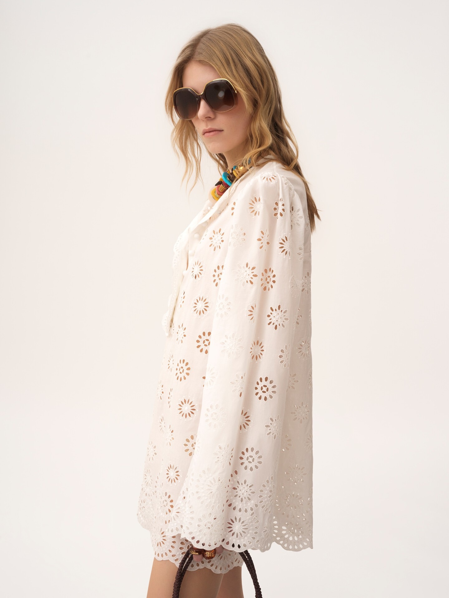 Long-sleeve mini dress in cotton voile - 4