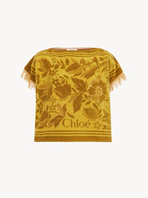 Boat-neck logo top in cotton jacquard