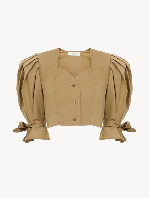 Puff-sleeve cropped top in cotton poplin