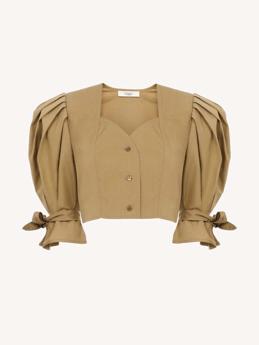 Puff-sleeve cropped top in cotton poplin - 2