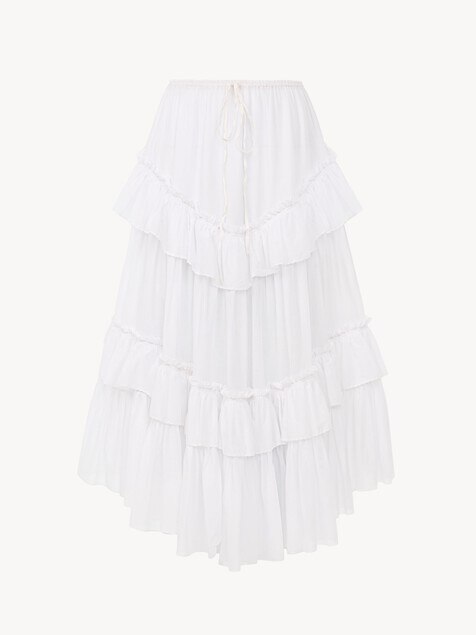 Jupe midi &agrave; volants superpos&eacute;s en voile de coton