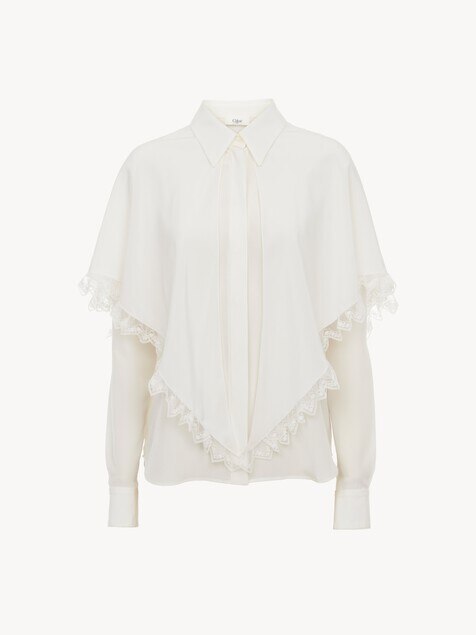 Knotted heritage cape blouse in silk