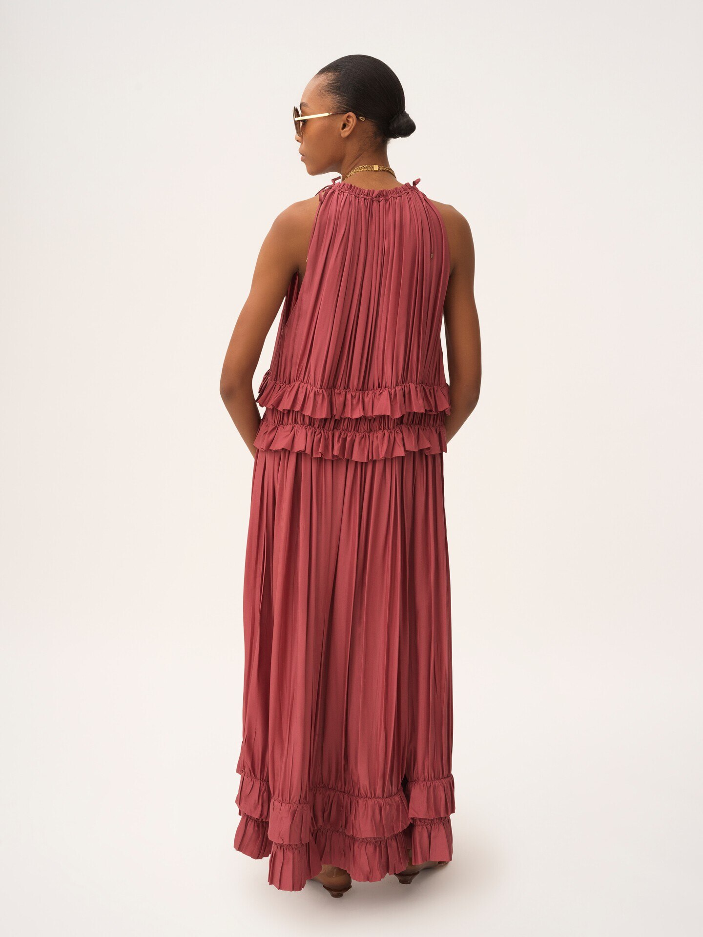 Robe longue sans manches en pong&eacute; de soie lav&eacute;e - 5