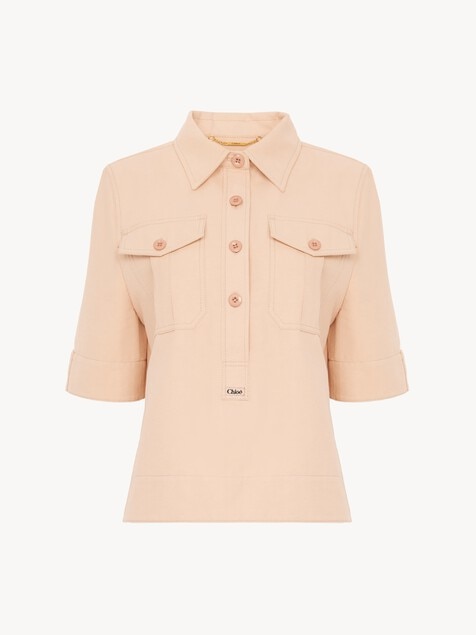 Cotton gabardine polo shirt