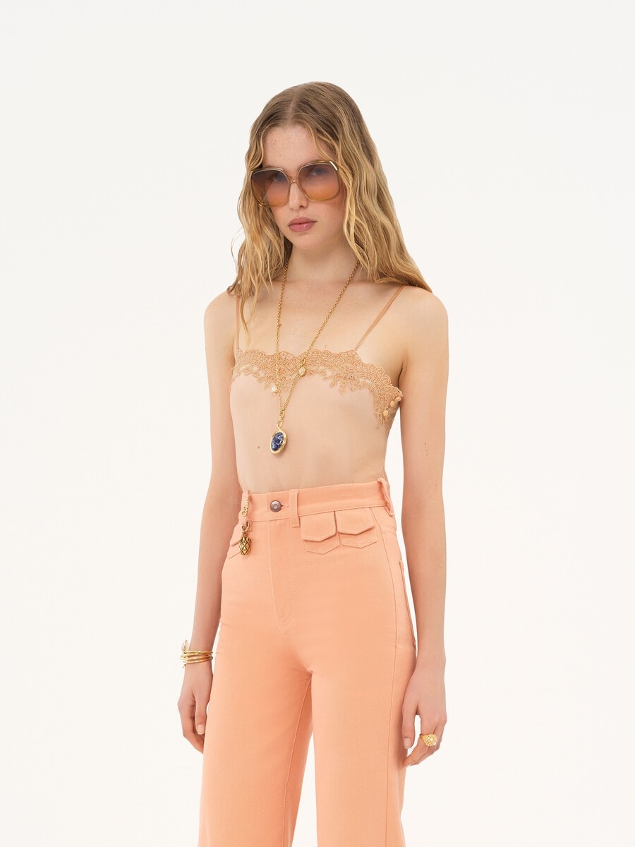 Fitted tank top in embroidered lace - 4