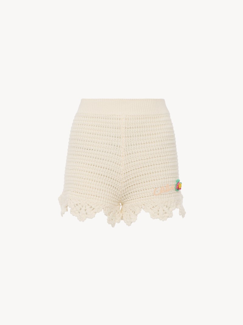 High-waisted logo mini shorts in crochet knit by Chloé